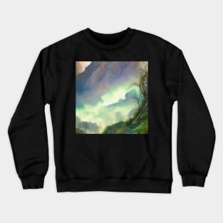 Digital Painting of a Beautiful Nature With High Mountains With Fog Crewneck Sweatshirt